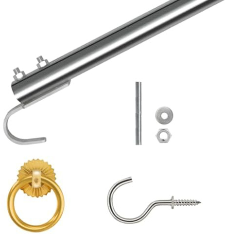 FUANA Loft Ladder Pull Down Tool Kit with Spliced Aluminum Extension Rod and Stainless Steel Hook for Easy Attic Access, 101.6 cm Door Lock