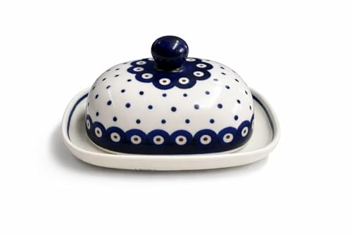 Kleine Bunzlauer Keramik Butterdose oval 125 g mit Unterteller – Butterglocke für 1/2 Stück Butter