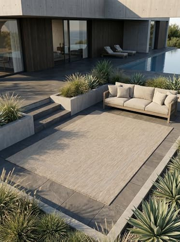 KADIMA DESIGN Flachgewebeteppich Outdoor Unifarben Elegant Wetterfest UV-Beständig Waschbar Strapazierfähig Langlebig Beige 240x340 cm Terrasse Küche Saugroboter geeignet | ALSTER