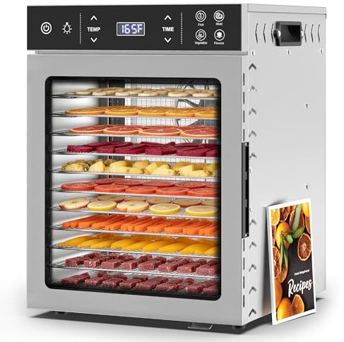 Suteck 12-Tray Food Dehydrator, Stainless Steel, 4 Presets for Jerky&Fruit