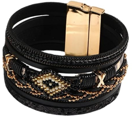 DuskHaven Armband Aus PU mit Perlen Und Verschluss, Ideales Accessoire für EIN Western Outfit, Schwarz