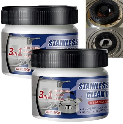2pcs Stainless Steel Clean Wax,Rust Remover for Metal,Kitchen Cleaner Spray & Stainless Steel Polish,Stainless Steel Cleaner and Polish,Ceramic Hob,Sink & Pan Cleaner,Scratch Remover,No Residue