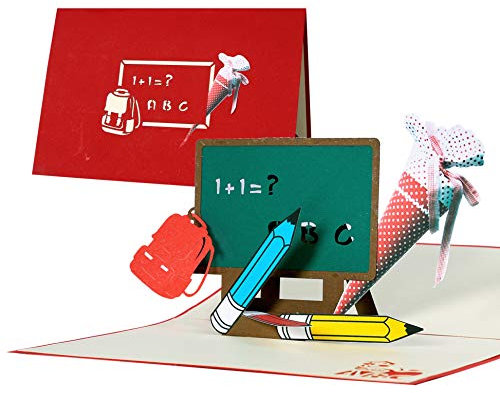 Diese-Klappkarten Pop Up Einschulungskarte für Mädchen und Jungen - 3D Karte Design mit Schultüte - Einladungskarte zur Einschulung - Geschenk Schulanfang