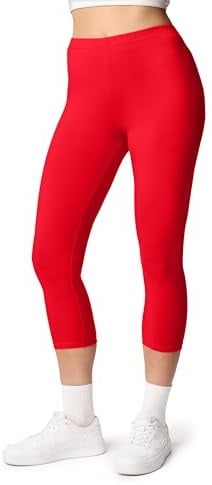 Ladeheid Leggings Damen 3/4 Baumwolle bequem und atmungsaktiv Capri Leggings Damen für Sommer LA40-132 (Rot, L)