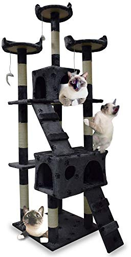 BITUXX XL Katzen Kratzbaum Katzenbaum Katzenhaus Katzenturm Sisal Kratzsäule 170 cm (Dunkelgrau mit Pfote)