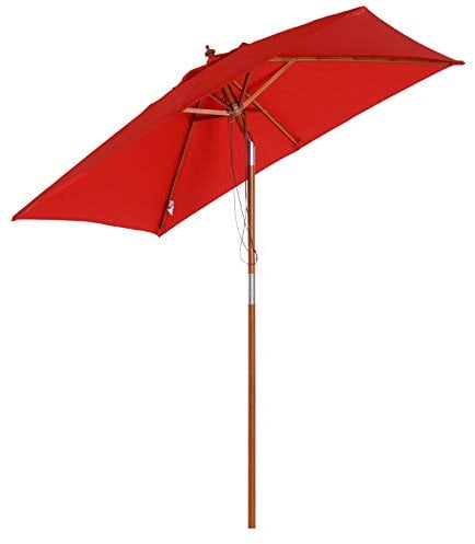 Outsunny Sombrilla de jardín exterior rectangular reclinable madera poliéster alta densidad 2L x 1,5 x 2,3 H m rojo