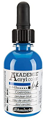 Schmincke - AKADEMIE Acryl color INK, Coelinblau, 50 ml, 23 449 024, flüssige Acryl color-Farbe, pigmentierte Acryltinte zum Malen, Schreiben, Airbrush