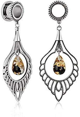 BOOM HuaCan Flesh Tunnel Anhänger Set - Plugs Ohr Piercing Stecker Ringe Double Flared Klassisch Expander Katzenaugen Folie Zirkon Schrauber Außengewinde Chirurgen Edel Stahl Damen Herren Punk 1 Paar