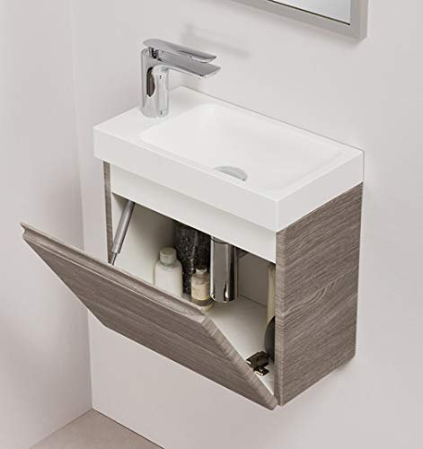 Quentis Badmöbel Gäste-WC Set Faros 40 cm, Waschbecken mit Unterschrank (Perlgrau)