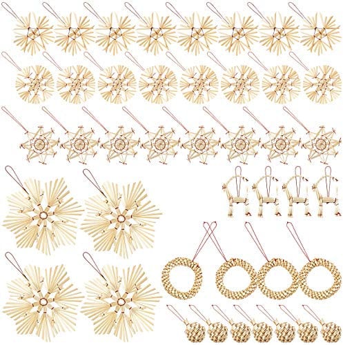 infactory 44-teiliges Strohschmuck-Set für den Weihnachtsbaum, 7 Formen