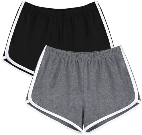 URATOT Damen-Shorts aus Baumwolle für Gym, Yoga, Sommer, Laufen, Sport und Tanz mit elastischem Bund, 2er-Pack