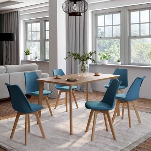 IDMarket - Lot de 6 chaises scandinaves SARA Bleu Canard pour Salle à Manger