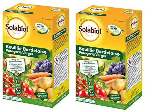 SOLABIOL 2 Bouillies Bordelaise - 2x800g - 256L De Solution - Fongicide Polyvalent - Traitement Préventif & Traditionnel - Mildiou Tavelure Cloque Du Pêcher - Coloration Bleue SOBB20800X2
