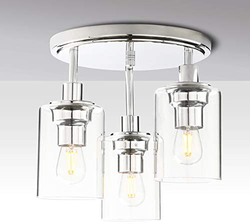 Yosoan Vintage 3 Way Ceiling Lights, Industrial Glass Pendant Light Fitting, Flush Lights for Living Room, Bedroom, Kitchen, Dining Room (Chrome)