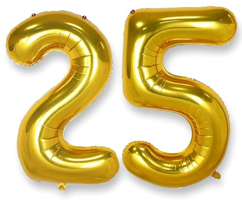 AULE Luftballon Zahl 25 Gold 40 Zoll Folienballon Helium 0-60 Helium | XXL 101 cm Gold Luftballon Zahlen Groß Zahlenballon für Geburtstag Abschluss Jubiläum Dekoration