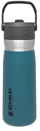 STANLEY IceFlow - Botella de acero inoxidable con popote, botella de agua aislada al vacío para el hogar, la oficina o el automóvil, reutilizable, resistente a fugas, con popote y asa, color laguna,