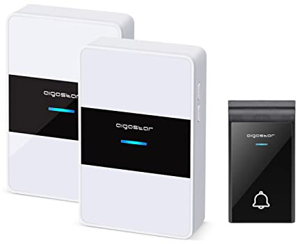 Aigostar Wireless Doorbell Waterproof Door Bell 2 Battery Operated Receivers 150M Range 36 Ring Bell 3 Volume Levels Door Bells with Blue Light Indicator for Home Garden Hard of Hearing Panda Series