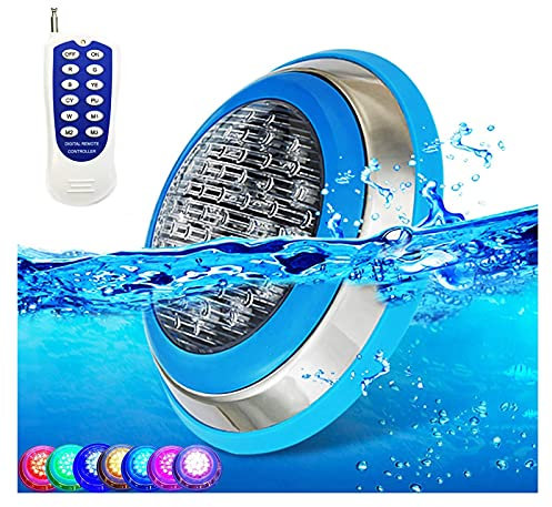 AMDHZ Foco led Piscina Cambio de Color RGB Luces subacuáticas para Piscinas 12V/24V Montado en la Superficie de la Pared IP68 a Prueba de Agua Acero Inoxidable con Mando a Distancia