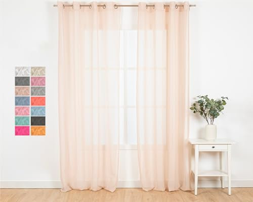 TRAMAS+ Cortinas Visillo Semitransparente para Salón y Dormitorio con Ojales, 140x300cm, 1 Pieza, Dormitorio, Infantil, Juvenil y Adulto y Comedor – Molly Beige