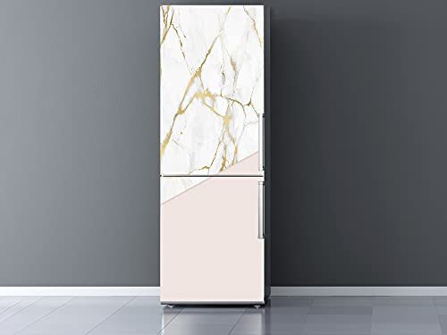 Oedim Vinilo Frigorífico Mármol Rosa y Blanco 200x70cm, Vinilo Decorativo para neveras, decoración para cocinas, Pegatina Nevera