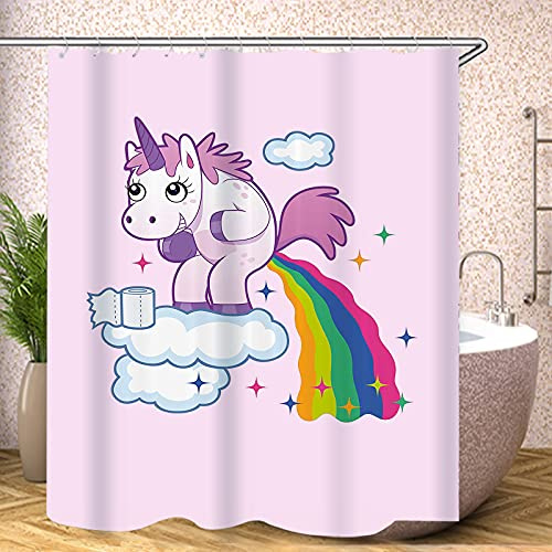 Fgolphd Einhorn Duschvorhang 120x200 180x200 180x180 200x240 Bunt Pink Blau Textil Badezimmerteppich 4-teiliges Set,Shower Curtains Waschbar (180 x 180 cm,17)