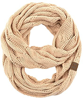Funky Junque Beanies Matching Ribbed Winter Warm Cable Knit Infinity Scarf, Peanut, Einheitsgröße
