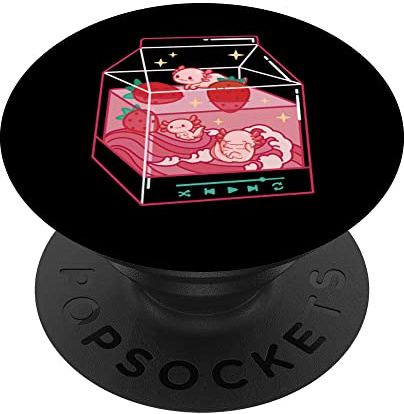 Axolotls Cute Aesthetic Strawberry Milk Art Illustration PopSockets Swappable PopGrip