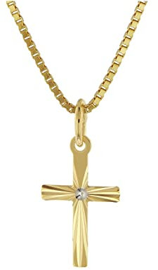 trendor Kreuz-Anhänger für Kinder Gold 585 mit Vergoldeter Silberkette zauberhafter Halsschmuck für Mädchen, wunderschöne Geschenkidee für Kids 51954
