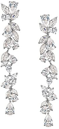 EVER FAITH Pendientes Mujer Circonio Cúbico en Forma de Marquesa Flor de Cristal de Araña Aretes Cuelgan para Novia Boda Claro Tono Plateado