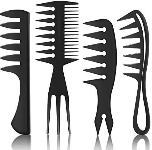 Aphrordity Lot de 4 peignes à dents larges pour cheveux bouclés, pompadour pour homme et enfant, peigne professionnel en polypropylène, noir