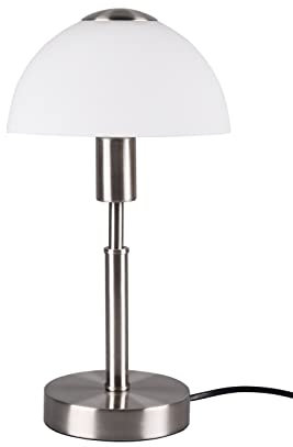 Reality Leuchten Tischleuchte Don II R59111007, Metall Nickel matt, Glas weiß, exkl. 1x E14, On/Off Touch