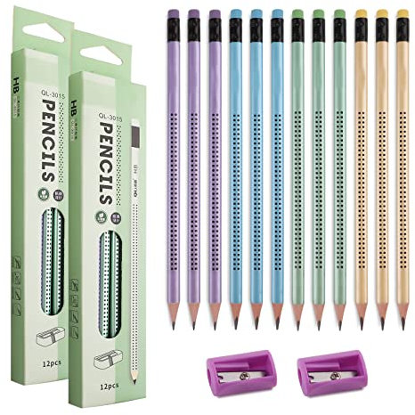 Ailvor HB Bleistifte, 24 Stück Bleistift mit 2 Bleistiftspitzer, Bleistift Kinder mit Radiergummi für Schule Büro, Schreiben Skizzieren Zeichenwerkzeuge…