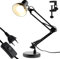 Lumiled Schreibtischlampe klassisch Leselampe Schwarz Tischleuchte Tischlampe Verstellbarer Arm Arbeitsleuchte Nachttischlampe mit E27 Fassung Retro aus Metall Kinderzimmer Arbeitszimmer mit Klemme