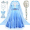 Tacobear Eiskönigin Elsa Kostüm Mädchen mit Elsa Perücke Krone Zauberstab Halskette Armband ELSA Kleid Prinzessin Kostüm Zubehör für Mädchen Karneval Kostüm 2-10 Jahren