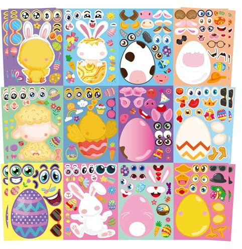 24 Blatt Aufkleber Ostern,Hasen Aufkleber mit Ostereiern Kaninchen Lämmern und Küken,Ostern Aufkleber Kinder DIY Machen,Ostern Basteln Kinder für Easter Party Mitgebsel Spiel