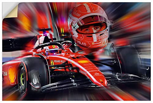 ARTland Wanddeko Wandtattoo selbstklebende Vinylfolie 90x60 cm Formel 1 Ferrari Charles Leclerc Monaco Rennwagen Motorsport U4KZ