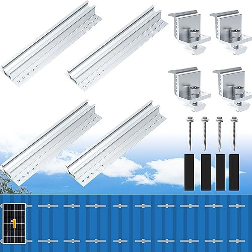 Warmfay Photovoltaik Halterung Befestigungssystem, Dachhalterungen Solarmodule Aluprofil 300MM Montageset für 1X Modul 30-35MM Dicke, Solarpanel Halterung für Flachdach Blechdach Trapezblech