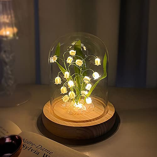 Lily of The Valley Night Light, DIY Flower in Glass Dome Table Lamp Desk Decoration Atmosphere Light Gift for Her on Birthday Anniversary Valentine's Day Mother's Day