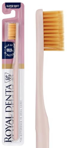 Zahnbürste Extra Weich mit Goldpartikeln | Super Weiche Handzahnbürste für Empfindliche Zähne & Zahnfleisch | Antibakterielle Doppelborsten | Royal Denta | Milchrosa