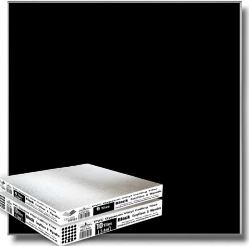 Black Suspended Vinyl Ceiling Tiles 595mm x 595mm x 7mm EASYCLEAN & Wipeable 600mm x 600mm Pack of 16 Tiles