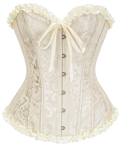 SZIVYSHI Damen Korsett Sexy Corsage Corset - Top für Kostüm, Outfit, Reizwäsche, Steampunk, Gothic, Piraten, Lack, Frauen, Extrem, Body & Sexspielzeug - Beige - Große XXL