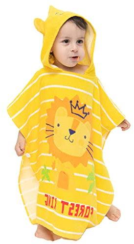 Doladola Baby Badetuch mit niedlichen Tier Ohren Design， Baby Kapuzenhandtuch 100% Bio Baumwolle Weich & Super Saugfähig, Unisex(5-8 Jahre,Löwe)