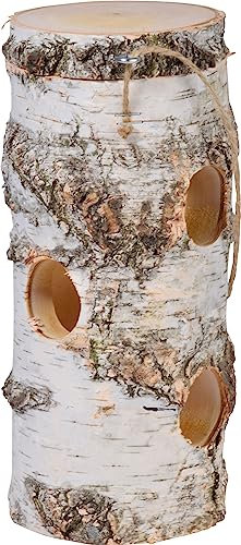 dobar® Green Label 11521FSCe - Großer Meisenknödelhalter aus naturbelassener Birke - Futterstation für Wildvögel - 11 x 11 x 26 cm