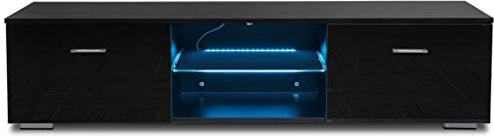 ZYMEN LED-TV-Tische für Wohnzimmer, 57-Zoll-TV-Schrankständer, Möbel-TV-Einheitshalterung mit 2 Schubladen und Glasregalen Commemoration Day