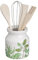 Set porta utensili con 4 accessori in ceramica stoneware bianco e verde Ø 12x13 cm