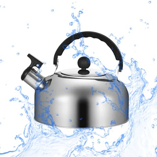 NZLTQO Tetera de acero inoxidable de 3L/4L/5L con infusor, tetera silbante para estufa de gas, tetera de té caliente con mango ergonómico para cocina, camping, 4 L