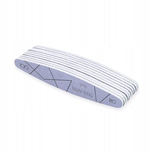 MANI KING Professional Nail File - Ellipse 100/180 Grit - Pack of 10 for Manicure and Pedicure Nail Files for Gel and Natural Nails - Disposable - Grey