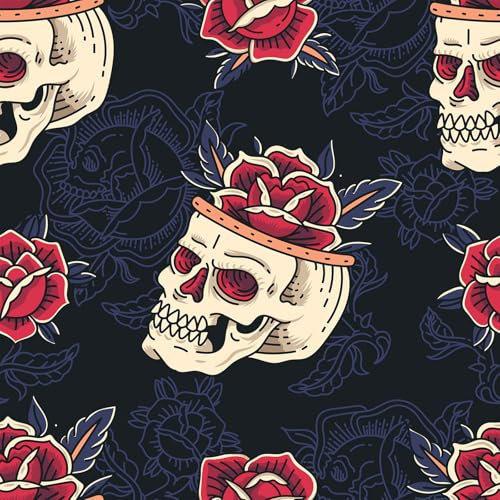 VaryFloral Sugar Skull Wallpaper Black Rose Red Floral Wallpaper Peel and Stick Halloween Scary Gothic Dark Contact Paper for Bedroom Walls Cabinet 12x118 Removable Self Adhesive Vinyl Roll