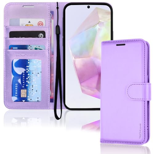 TECHGEAR Étui Portefeuille en Cuir pour Galaxy A35 5G, étui de Protection à Rabat [Blocage RFID] Porte-Cartes, Support et dragonne - Cuir PU Lila avec Fermeture magnétique pour Samsung A35 5G / A35