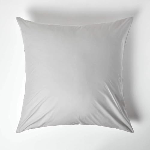 HOMESCAPES Silver Grey Pure Egyptian Cotton Euro Size Pillowcase 60 x 60 cm 200 TC 400 Thread Count Percale Equivalent Large Square Pillow Case with Zip Pack of 4